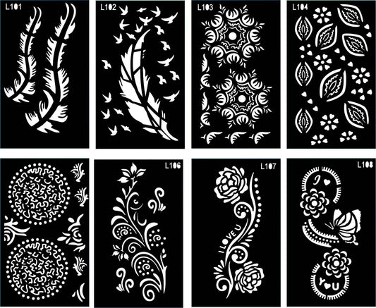 Pack of 8 Henna Mehndi Design Stencils for Beautiful Hands
