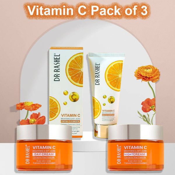 Dr Rashel Vitamin C Cream Set - Pack of 3 Day & Night Cream and Cleanser - MAT Beauty