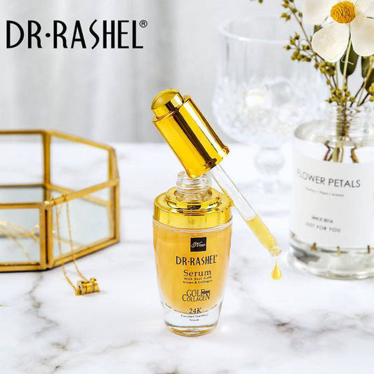 DR RASHEL 24K Gold Collagen Primer - Real Gold Atoms Ampoule, Anti-Wrinkle Hyaluronic Acid Face Whitening Serum - MAT Beauty