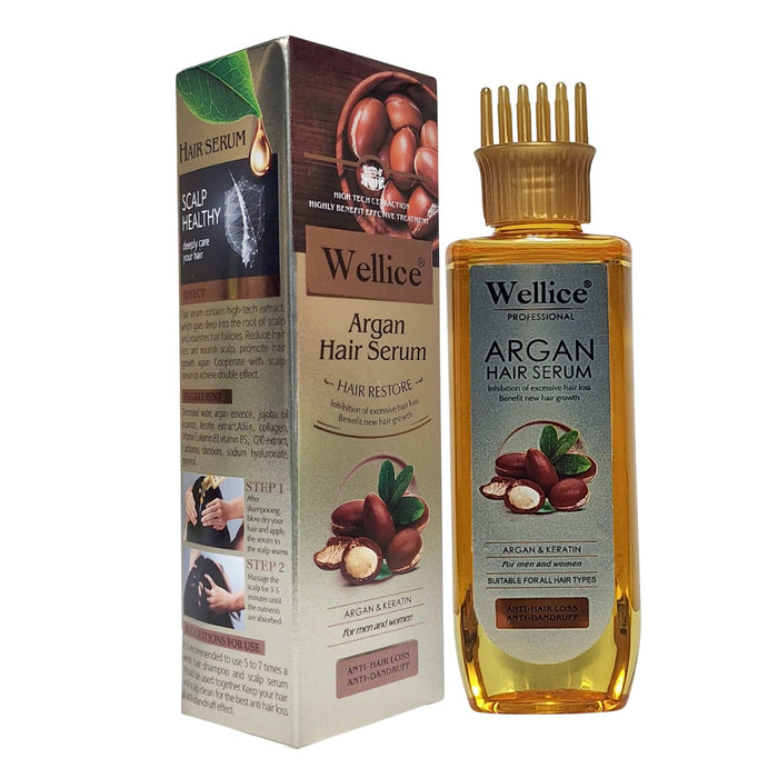 Wellice Argan Hair Serum 200ml for Anti Hair Loss & Anti Dandruff with Comb Head - MAT Beauty