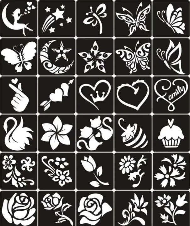 Pack of 30 Arabic Henna Stencils for Kids - Beautiful Pattern Mehndi Designs Stickers for Bridle Hina Mehandi Tattoo