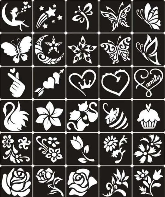 Pack of 30 Arabic Henna Stencils for Kids - Beautiful Pattern Mehndi Designs Stickers for Bridle Hina Mehandi Tattoo