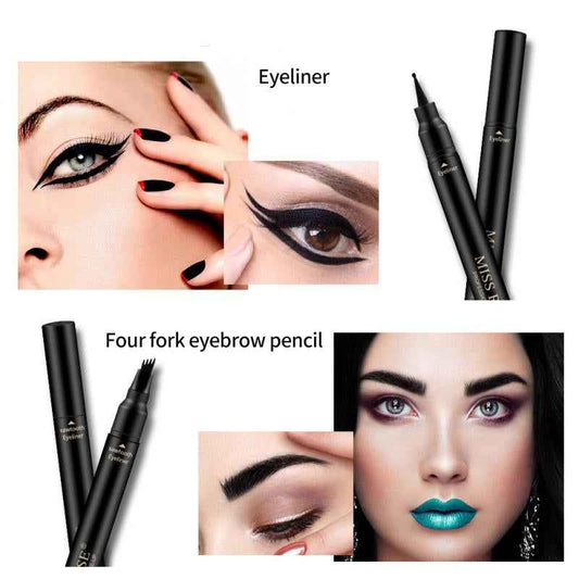 MISS ROSE Double Head 4 Fork Eyebrow Pencil 2 in 1 Black - Perfect MISS ROSE Eyebrow Pencil for Flawless Brows