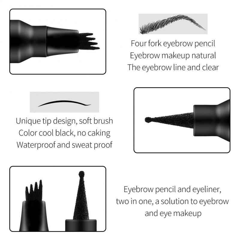MISS ROSE Double Head 4 Fork Eyebrow Pencil 2 in 1 Black - Perfect MISS ROSE Eyebrow Pencil for Flawless Brows
