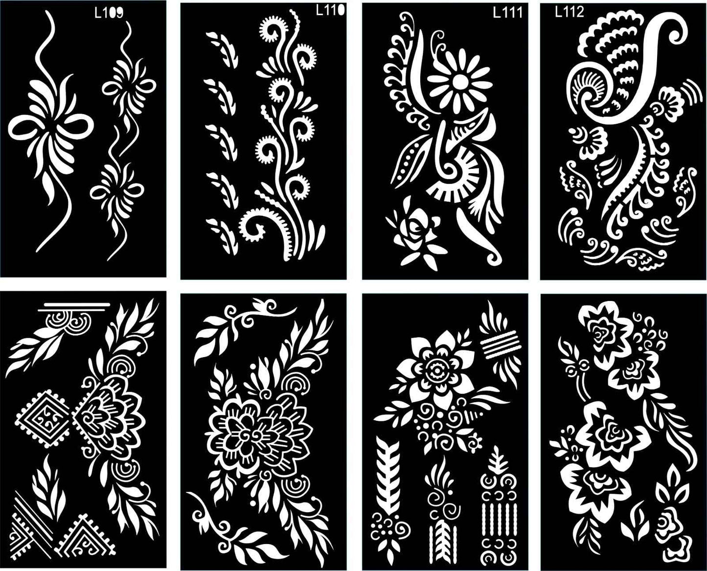 Pack of 8 Henna Mehndi Design Stencils - Unique Bails and Motives