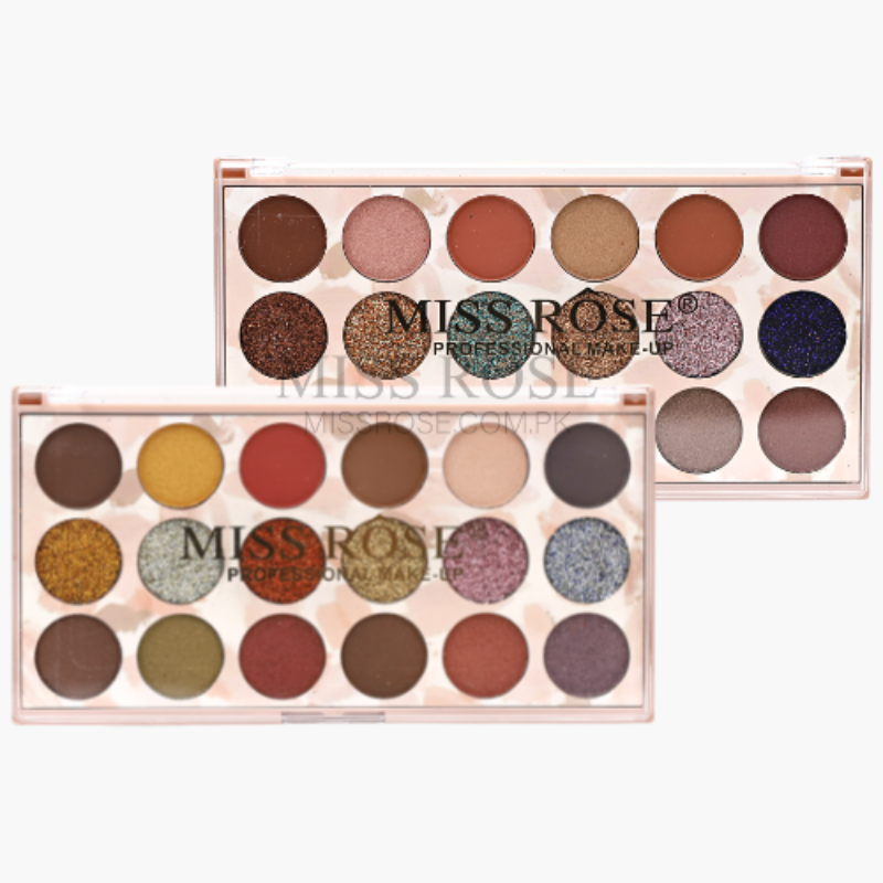 Miss Rose Eyeshadow Palette - 12 Color Eyeshadow and 6 Color Glitter Palette (12+6) - MAT Beauty