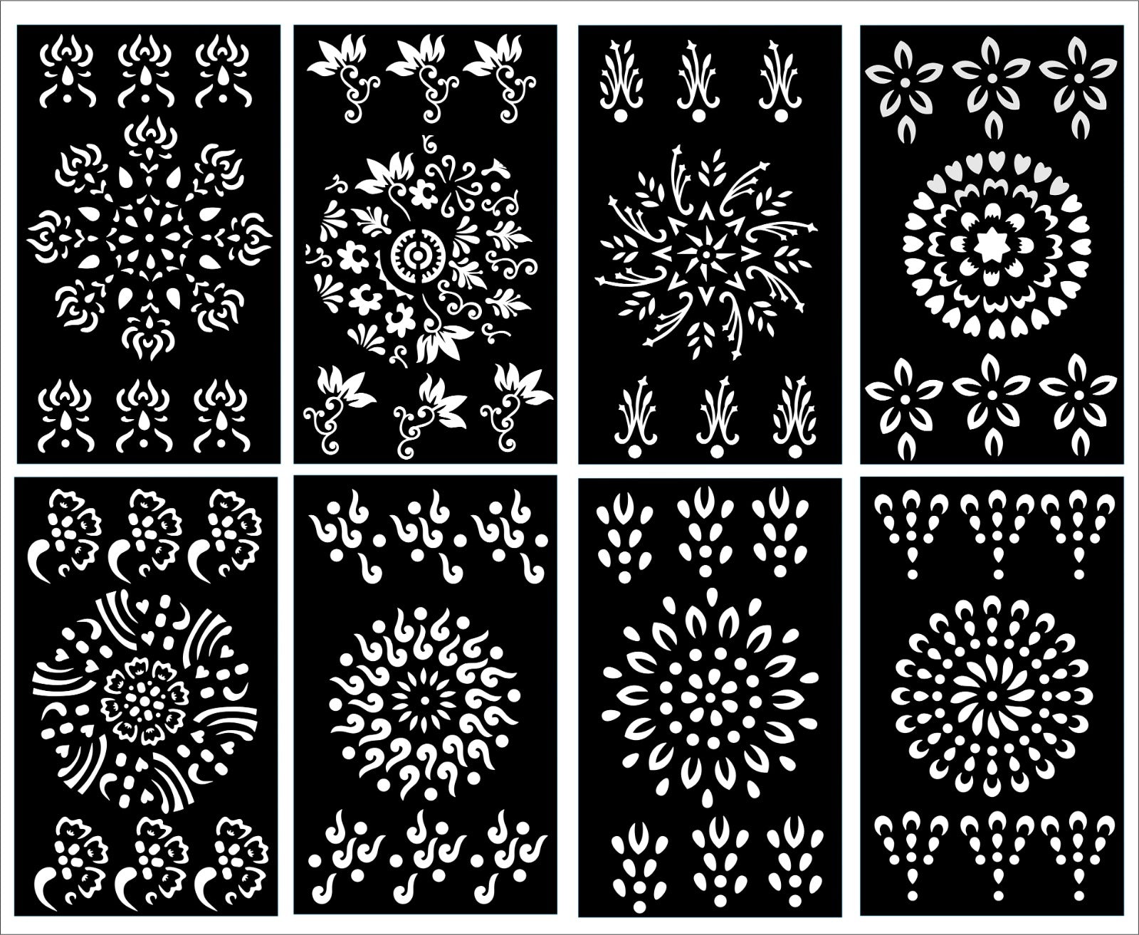 Pack of 8 Round Tikki Henna Stencils - Perfect for Tikki Design - MAT Beauty