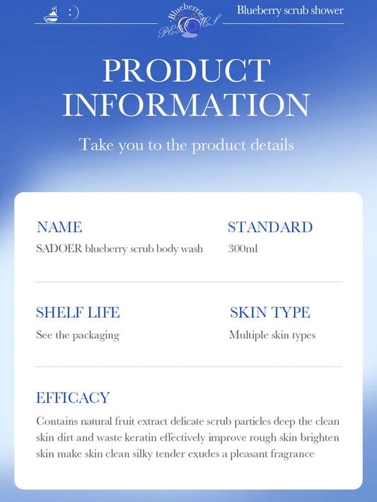 SADOER Blueberry Scrub Body Wash - Hydrating Exfoliating Lightening Shower Gel 300ml - SD57126 - MAT Beauty