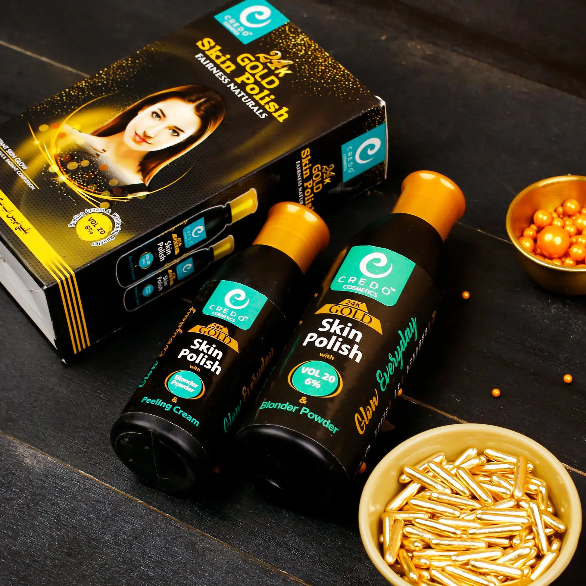 24K Gold Skin Polish Bottle Set for Radiant Skin - MAT Beauty