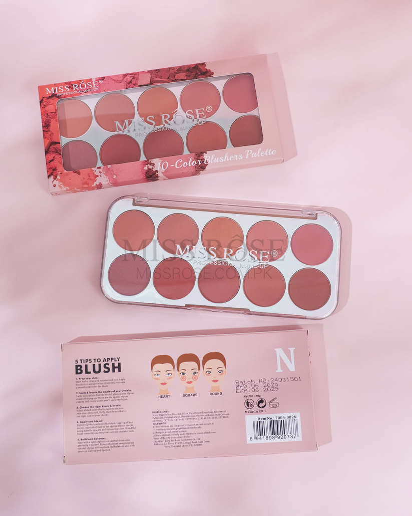 Miss Rose 10-Color Blushers Palette for Flawless Glow - Miss Rose Blush Palette - MAT Beauty