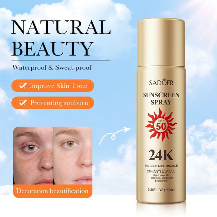 Sadoer 24K Gold Sunscreen Spray for UV Protection and Moisturizing - Waterproof 150ml SD50714 - MAT Beauty