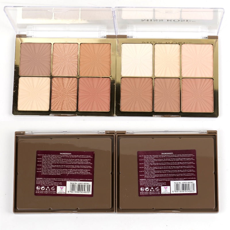 Miss Rose Arch Face Palette - 6 Color European Style Palette for Flawless Beauty - MAT Beauty