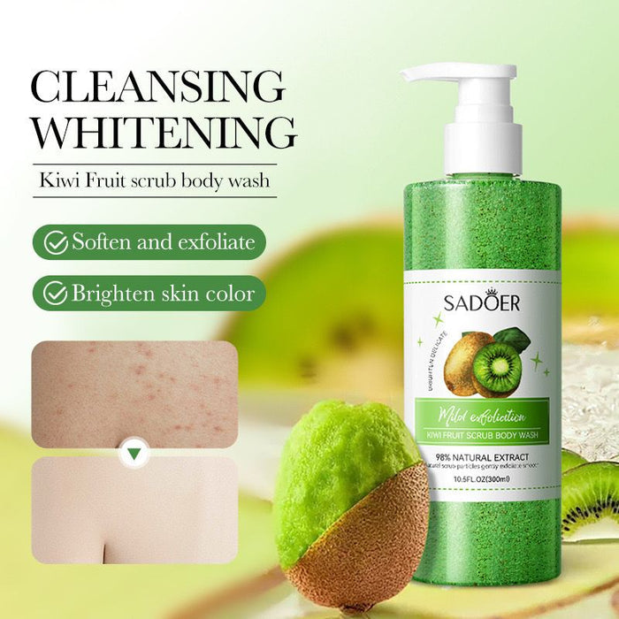 SADOER Kiwi Fruit Scrub Body Wash - Hydrating Exfoliating Lightening Shower Gel 300ml - MAT Beauty