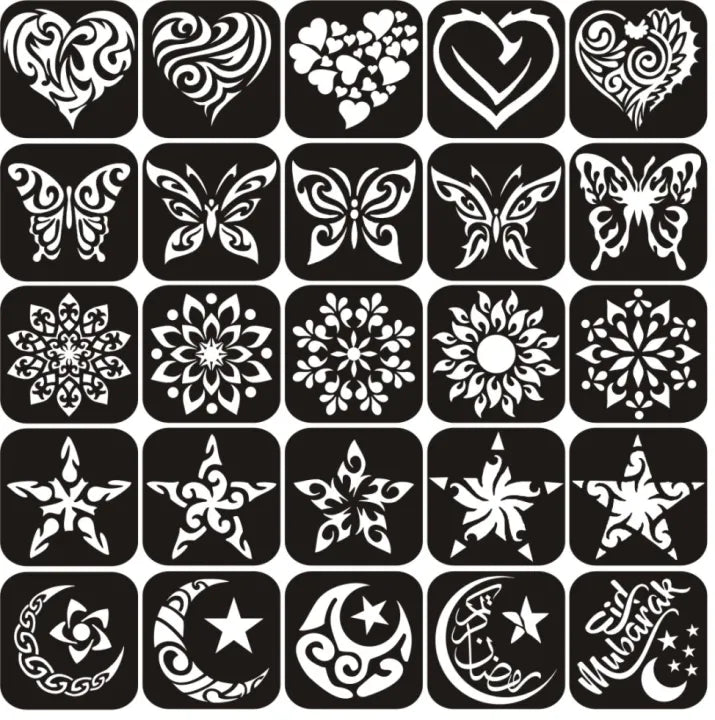 Pack of 25 Unique Mehndi Stencils Stickers for Kids - MAT Beauty