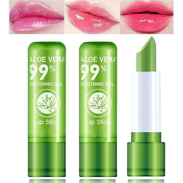 Aloe Vera Color Changing Lipstick Is Not Easy To Fade Lipstick Long Lasting Moisturizing Temperature Color Lip Balm Multiples pack