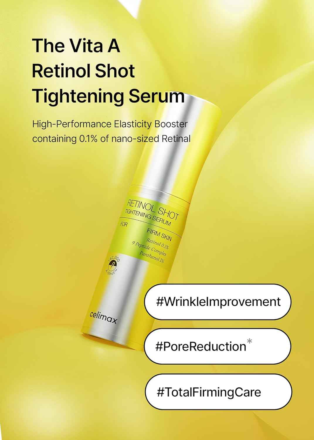 Celimax The Vita A Retinol Shot Tightening Serum | with Pure Vitamin A Retinol, Peptide, Pore Minimizer, Wrinkles & Fine Lines, Firmer Skin, Anti-Aging, Skin Smoothing 30ml