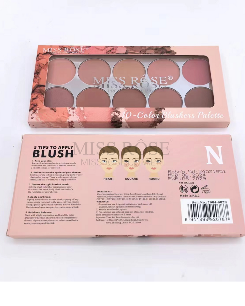 Miss Rose 10-Color Blushers Palette for Flawless Glow - Miss Rose Blush Palette - MAT Beauty