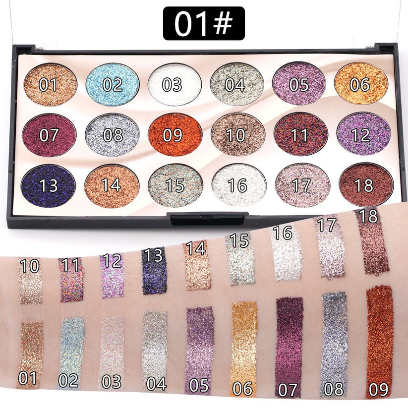 MISS ROSE Glitter Eyeshadow Palette - 18-Color Sequin Sparkle Collection - MAT Beauty