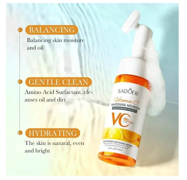 Sadoer Vitamin C Cleansing Mousse - Whitening Nourishing Facial Cleanser with Nicotinamide 150ml - MAT Beauty