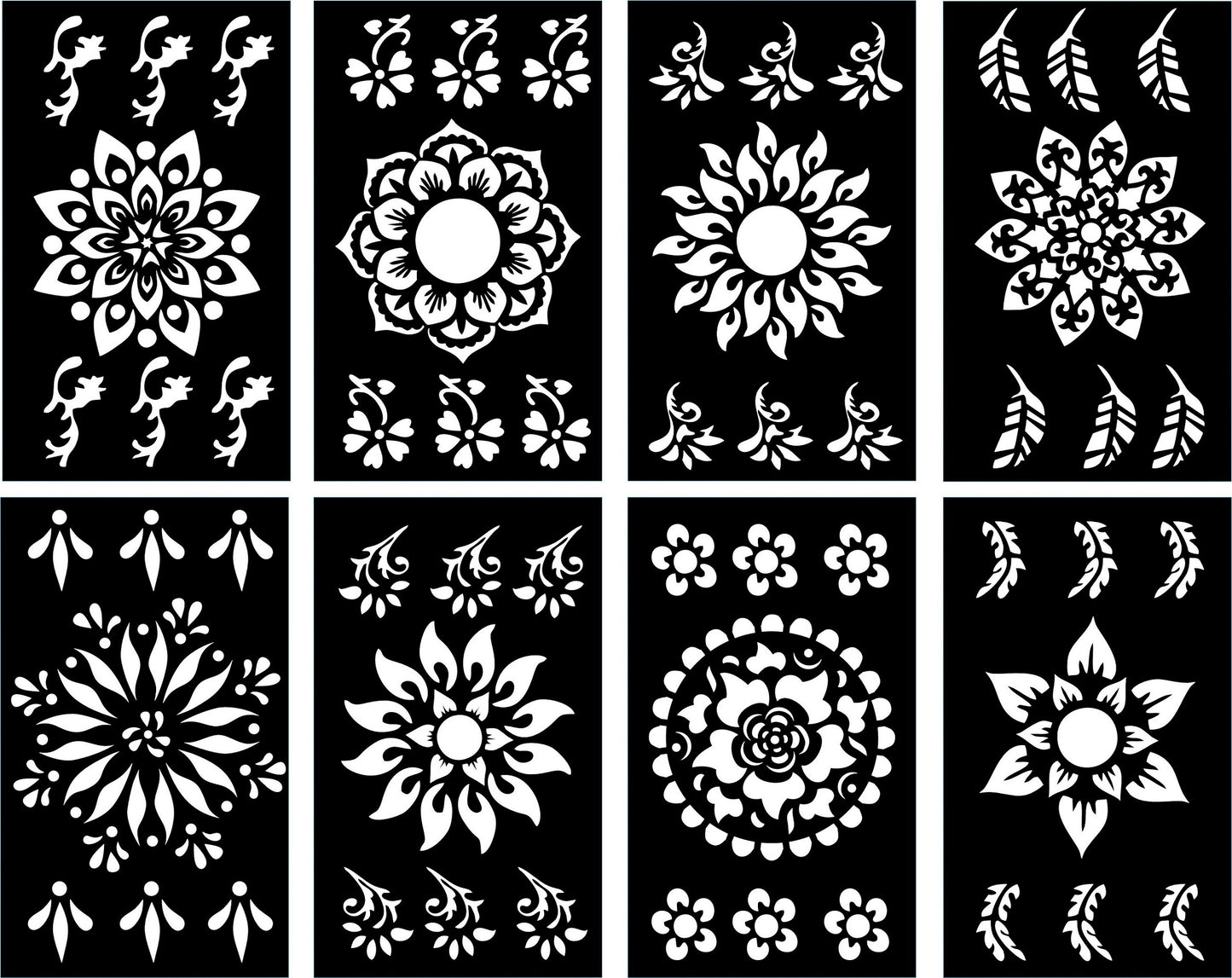 Pack of 8 Henna Mehndi Design Stickers for Beautiful Body Art - MAT Beauty