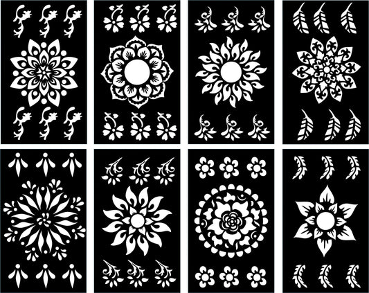 Pack of 8 Henna Mehndi Design Stickers for Beautiful Body Art - MAT Beauty