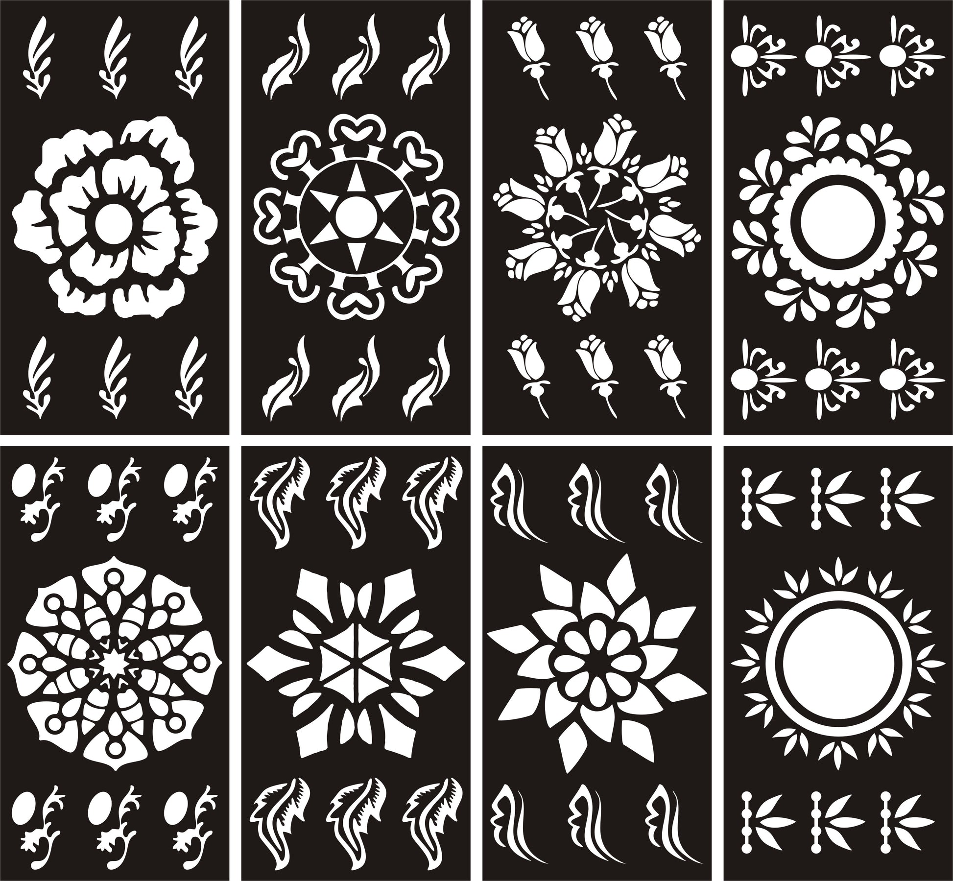 Pack of 8 Henna Mehndi Design Stencils for Easy Body Art - MAT Beauty