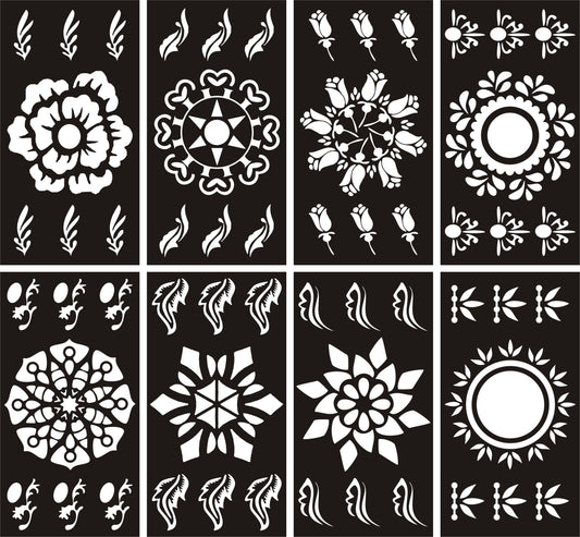 Pack of 8 Henna Mehndi Design Stencils for Easy Body Art - MAT Beauty