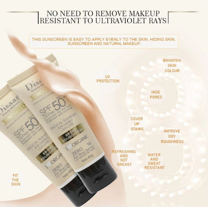 Disaar SPF 50 Tinted Sunscreen – Natural Sun Protection, Whitening Moisturizing Organic Foundation for All Skin Types - MAT Beauty