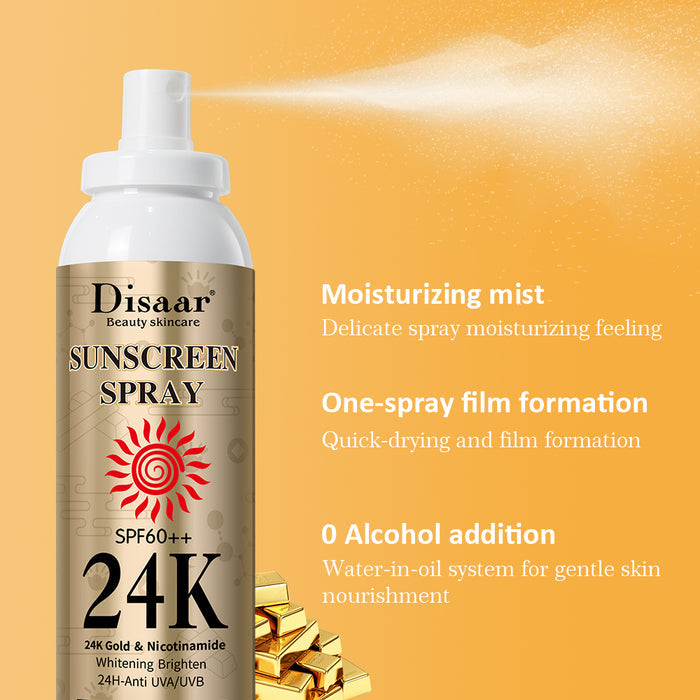Disaar 24K SPF60 Tinted Sunscreen Spray 160ml - Anti-UV, Long-lasting, Sweatproof Protection - MAT Beauty