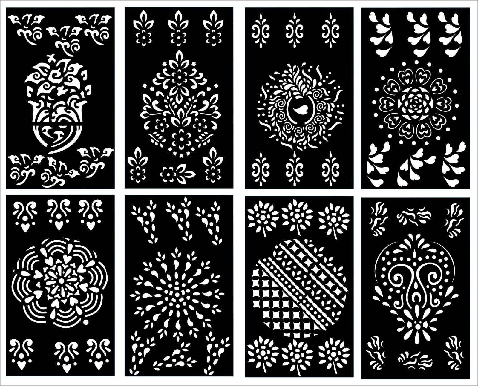 Pack of 8 Henna Mehndi Design Stencils for Hands - Quality Stickers - MAT Beauty