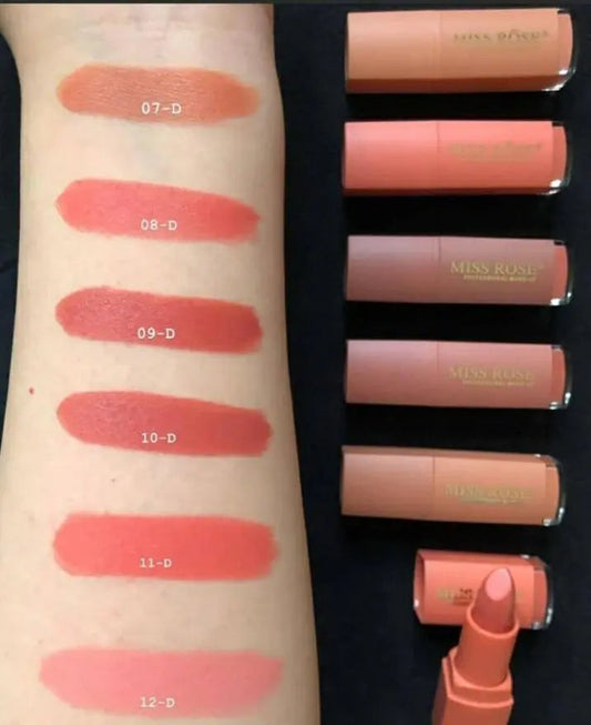 MISS ROSE Matte Waterproof Lipsticks - Set of 6 Long-Lasting Shades - MAT Beauty