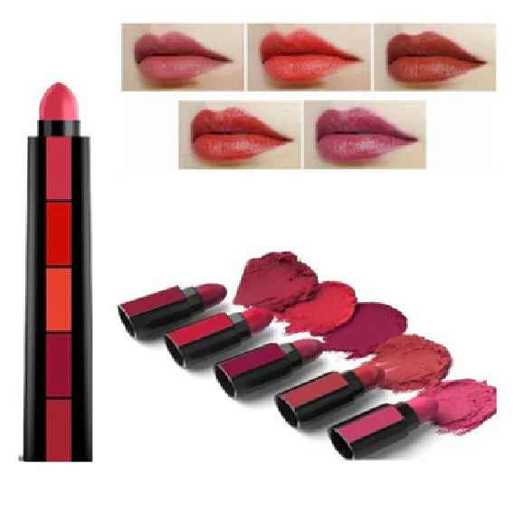 5 In 1 Lipstick Velvet Lip Gloss Waterproof Long Lasting lite Lip Stick