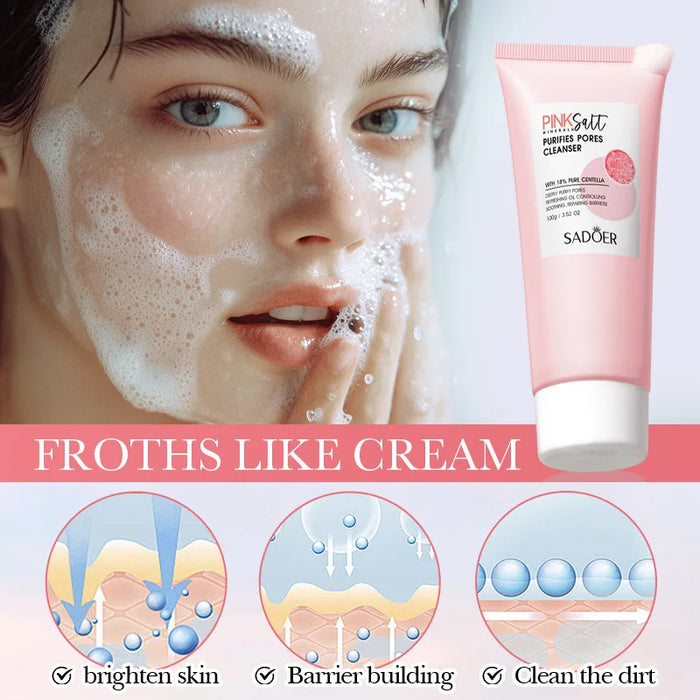 SADOER Himalayan Pink Salt Face Wash for Deep Cleaning, Smoothing, and Pore Reduction - MAT Beauty