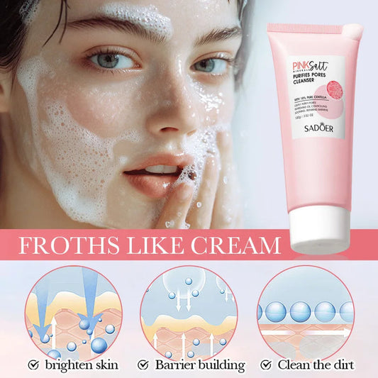 SADOER Himalayan Pink Salt Face Wash for Deep Cleaning, Smoothing, and Pore Reduction - MAT Beauty