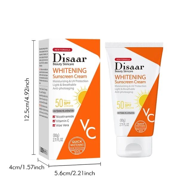 Disaar Vitamin C Sunscreen Cream SPF50 with Retinol & Nicotinamide - 80g Uv Protection Lotion - MAT Beauty