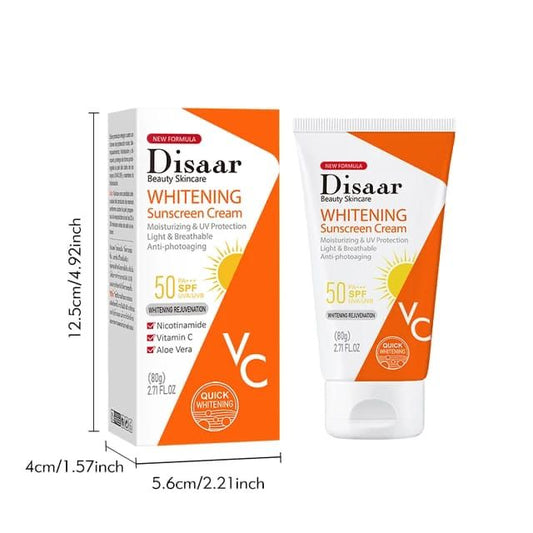 Disaar Vitamin C Sunscreen Cream SPF50 with Retinol & Nicotinamide - 80g Uv Protection Lotion - MAT Beauty