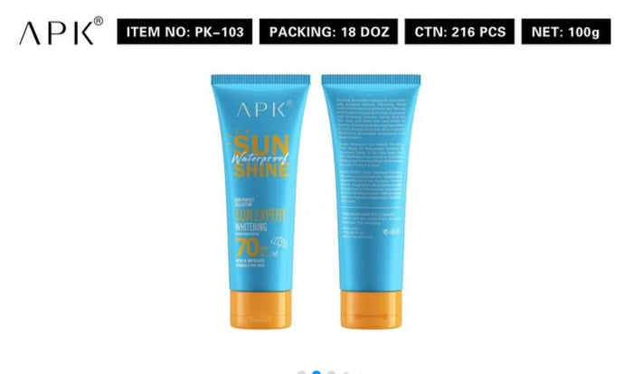 APK Sun Shine Water Proof 70spf Sunscreen Cream Best Sunscreen for Glowing Skin | Protect Your Skin This Summer 100g - MAT Beauty