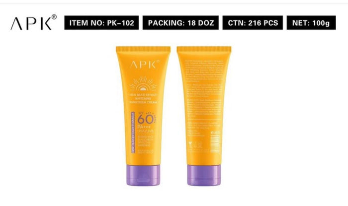 APK SPF 60 New Feather Light Formula PA+++ Whitening Sunscreen Cream | Waterproof & Sweatproof UVA/UVB Protection 100g - MAT Beauty