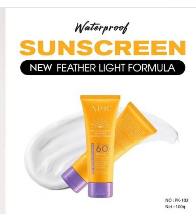 APK SPF 60 New Feather Light Formula PA+++ Whitening Sunscreen Cream | Waterproof & Sweatproof UVA/UVB Protection 100g - MAT Beauty