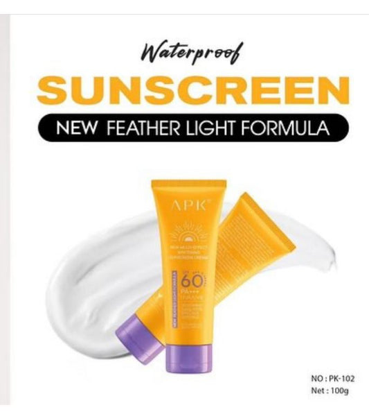 APK SPF 60 New Feather Light Formula PA+++ Whitening Sunscreen Cream | Waterproof & Sweatproof UVA/UVB Protection 100g - MAT Beauty