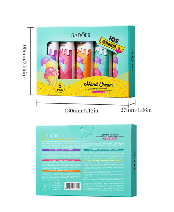 Sadoer Ice Cream Hand Cream Set – 5pcs Nourishing and Smoothing Hydrating 20g Each - MAT Beauty