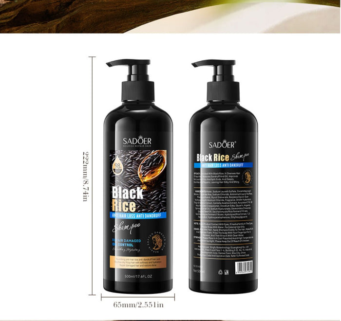 Sadoer Black Rice Shampoo for Anti Hair Loss and Dandruff Relief - 500ml - MAT Beauty