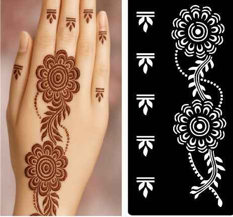 Elegant Floral Henna Stencil – Back Hand Design - MAT Beauty