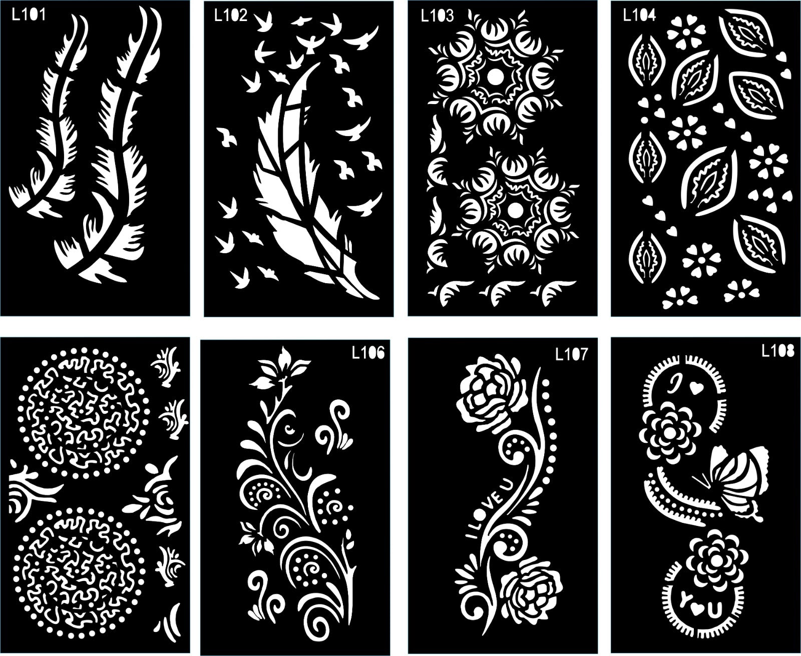 Pack of 8 Henna Mehndi Design Stencils for Beautiful Hands - MAT Beauty