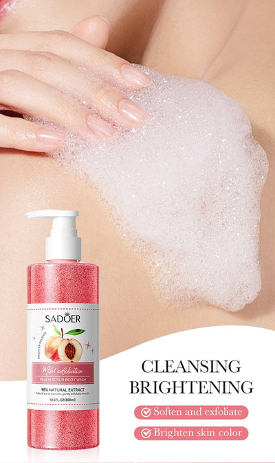 SADOER Honey Peach Body Wash Scrub - Hydrating Exfoliating Lightening Shower Gel 300ml - MAT Beauty