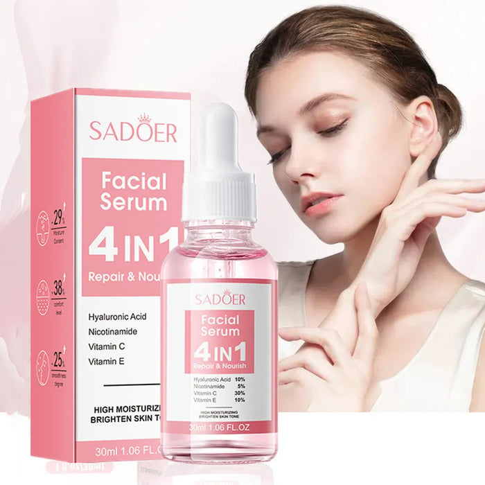 SADOER Facial Serum 30ml - 4 IN 1 with Hyaluronic Acid, Vitamin C, Vitamin E, and Nicotinamide for Moisturizing, Whitening, and Brightening - MAT Beauty