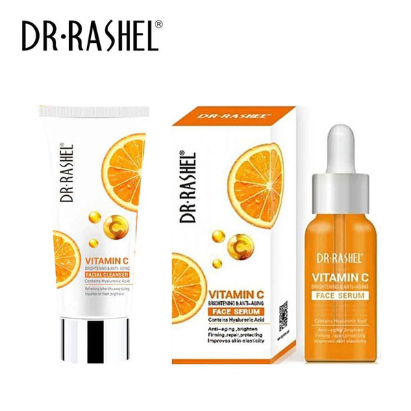 Dr Rashel Vitamin C Serum Set - Pack of 2 Brightening & Anti-Aging Face Serum + Facial Cleanser - MAT Beauty