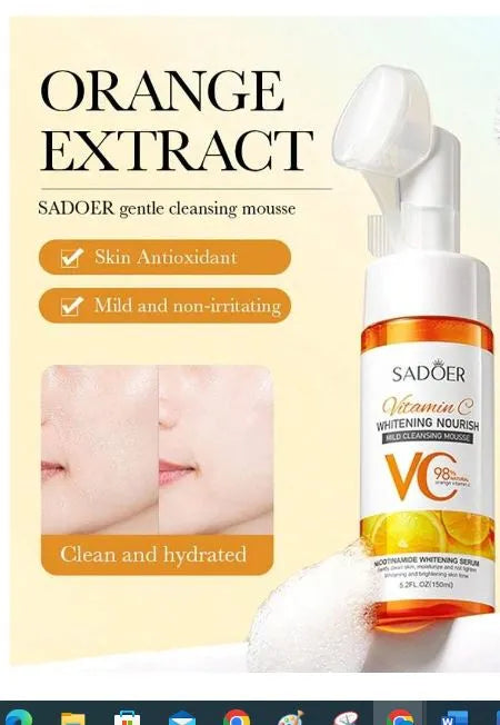 Sadoer Vitamin C Cleansing Mousse - Whitening Nourishing Facial Cleanser with Nicotinamide 150ml - MAT Beauty