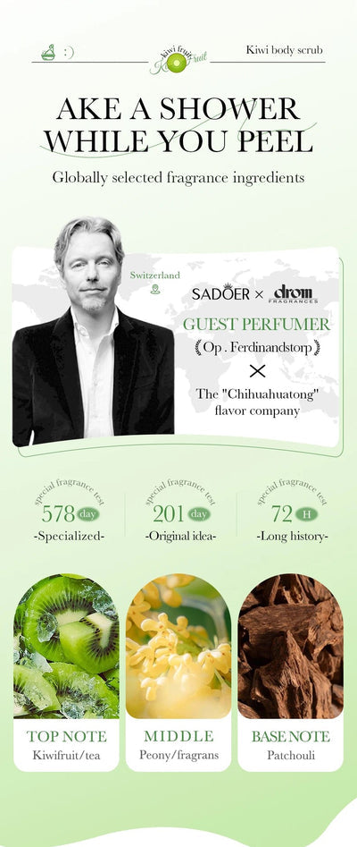 SADOER Kiwi Fruit Scrub Body Wash - Hydrating Exfoliating Lightening Shower Gel 300ml - MAT Beauty