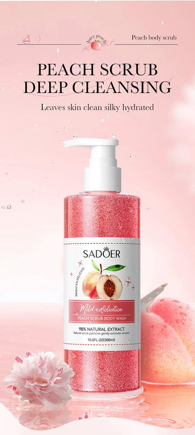 SADOER Honey Peach Body Wash Scrub - Hydrating Exfoliating Lightening Shower Gel 300ml - MAT Beauty